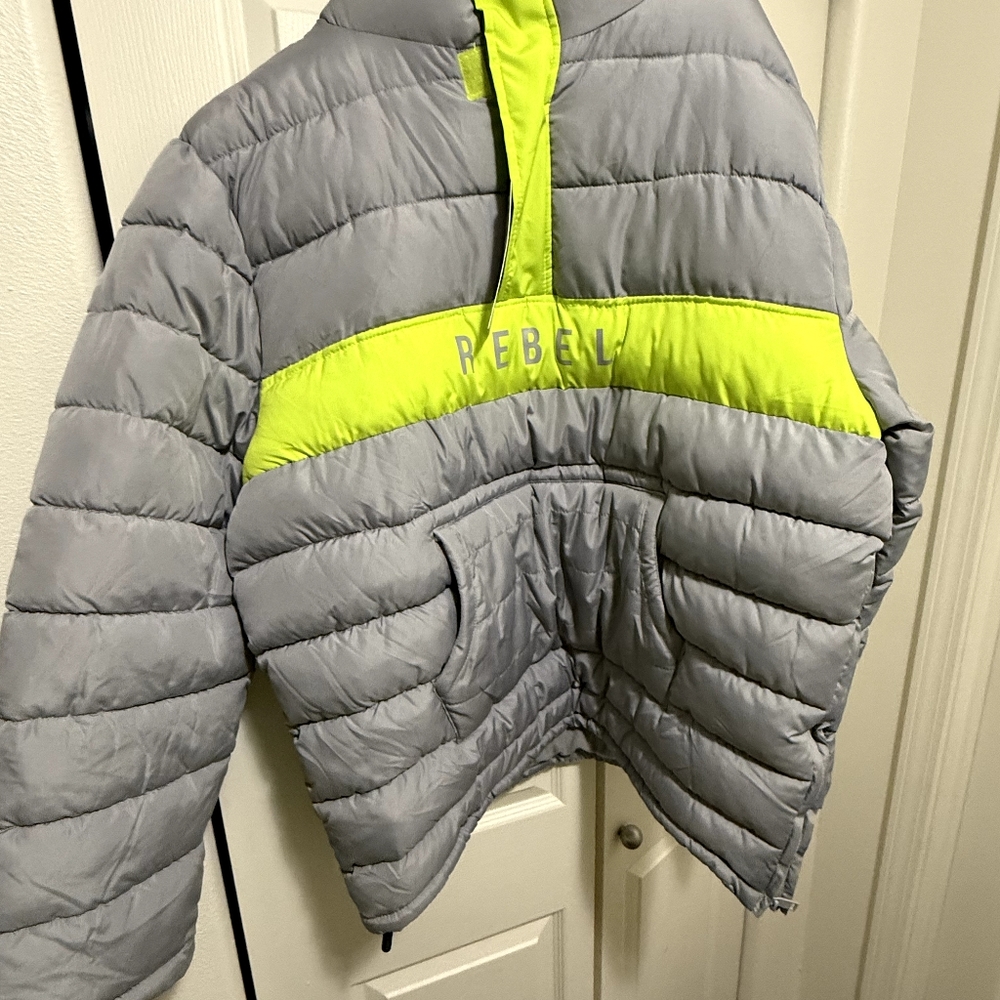 Mens Gray Puffer Jacket with Neon Accent